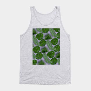 Tropical Leaf Scatter Pattern on Purple Tank Top